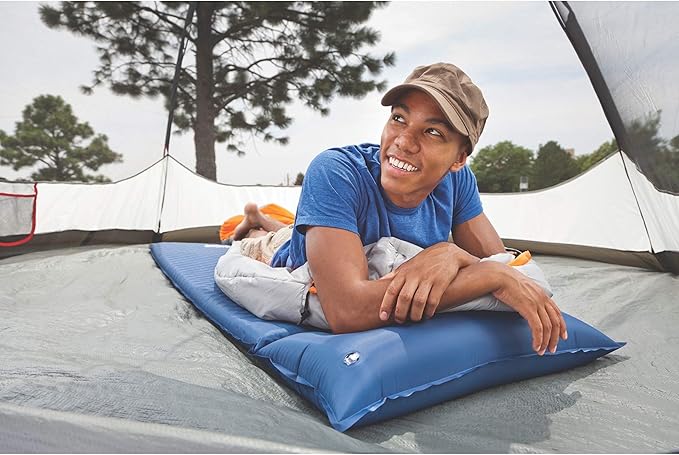 Coleman Self-Inflating Sleeping Pad with Pillow, Lightweight Inflatable Camp Pad with Extra Support & Quick Deflation, No Air Pump Needed