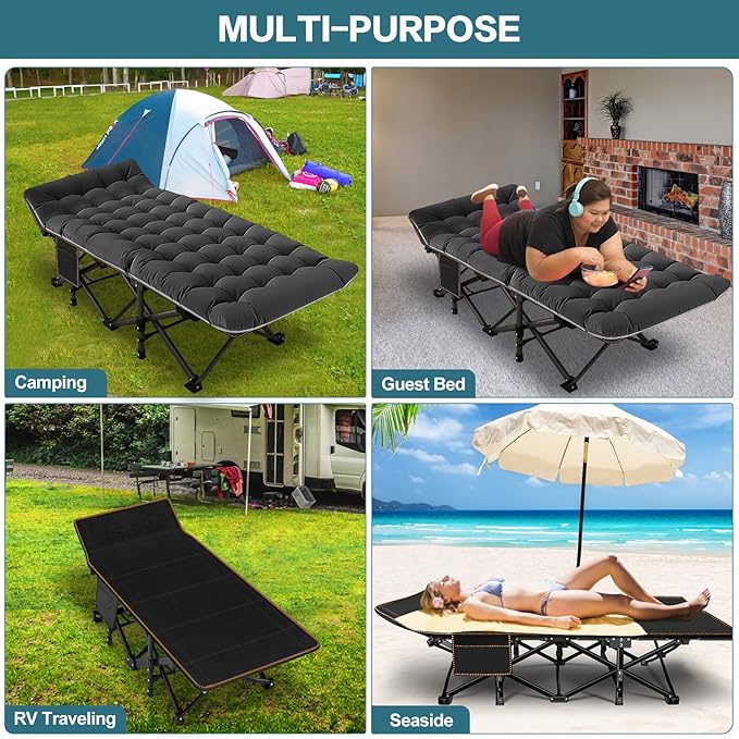 NAIZEA Oversized XXL Folding Camping Cot for Adults, Heavy Duty Outdoor Bed with Carry Bag, Portable Sleeping Bed for Outdoor Travel Camp Beach Vacation