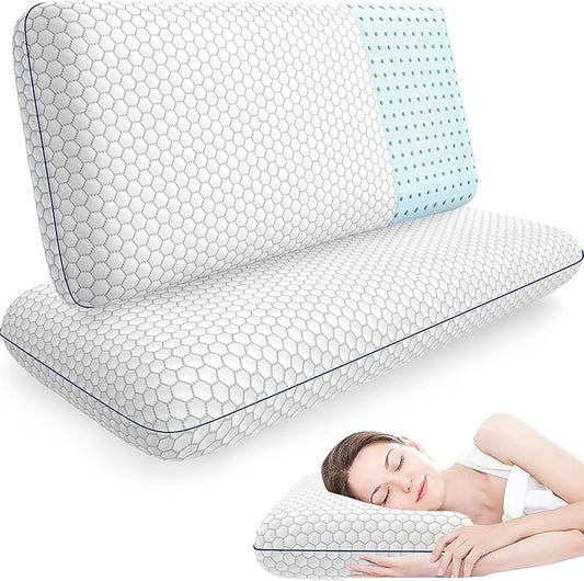 Memory Foam Pillows for Side, Back and Stomach Sleepers, Set of 2, Bed Pillow with Washable Cover and Breathable Mesh, Bed Pillow for Sleeping (Grey,King Size)