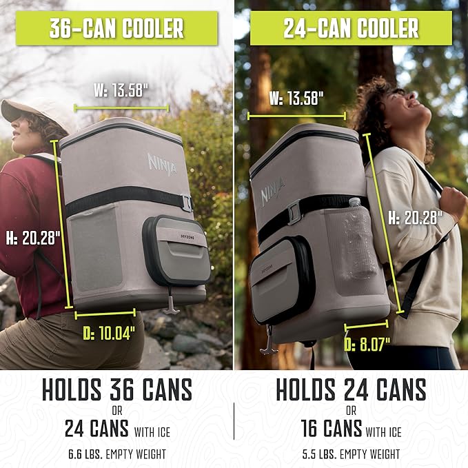 Ninja FrostVault Go Can Soft Cooler, 24/36 Can, Leak Proof, Built-In Cup Holder, 2 Ice Packs & Dry Storage Drawer, Polyester Insulation, Hiking, Camping, Picnic