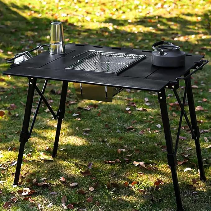 IGT Camping Table with Extended Frames, Portable and Foldable Outdoor IGT Camp Tables, Ultralight Height Adjustable Camp Table with Carry Bag for Car Camping Picnic RV Trip Patio Backyard