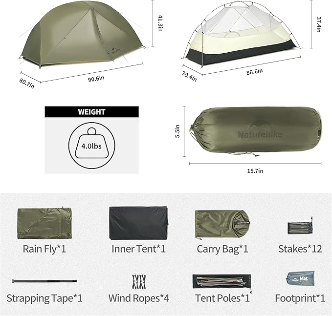 Naturehike Mongar Pro 1/2/3 Person Backpacking Tent,Waterproof Nylon Easy Setup Lightweight Camping Tent