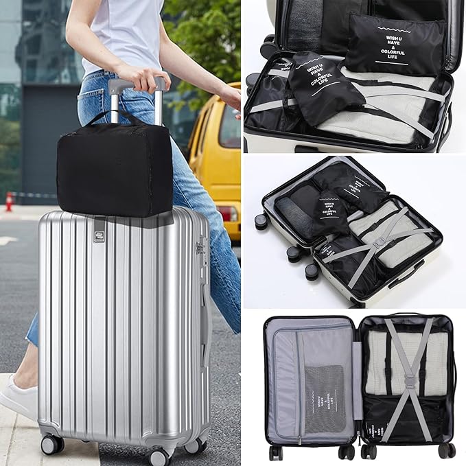 9 Set Packing Cubes for Travel Essentials, Suitcase Organizer Bags for Airplane Road Trip Camp - Navy Blue
