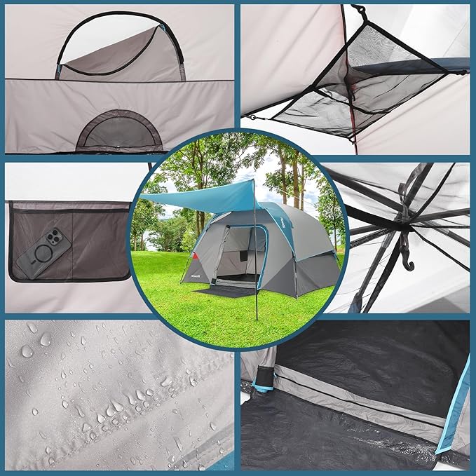 Camping Tent, Tent for Camping, Easy Set up Camping Tent for 4 Person Outdoor Traveling, Light Blue