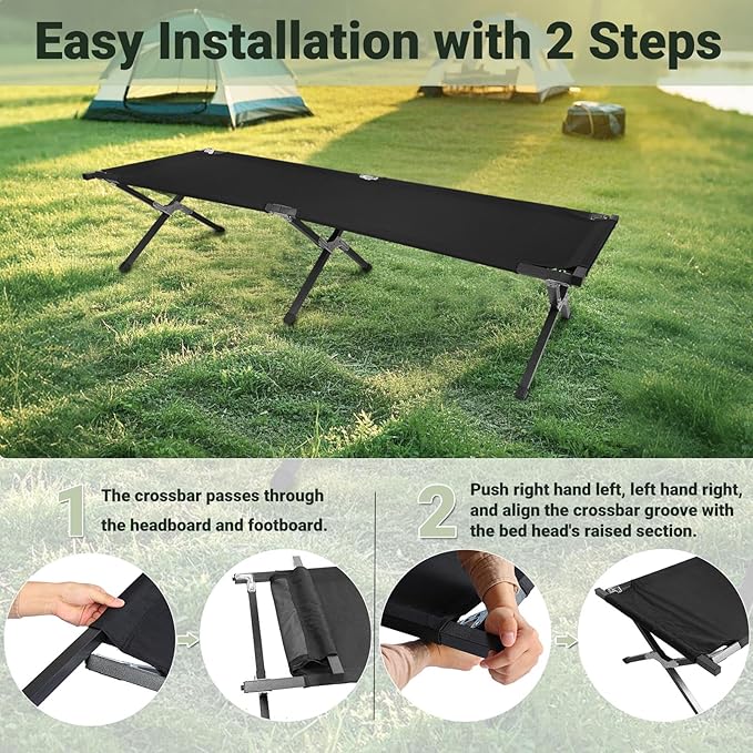 YSSOA Camping Cot, Cots for Sleeping with Storage Bag, Portable and Lightweight Sleeping Cot for Outdoor Traveling, Hiking, Office Nap, Easy to Set up, 2 Pack