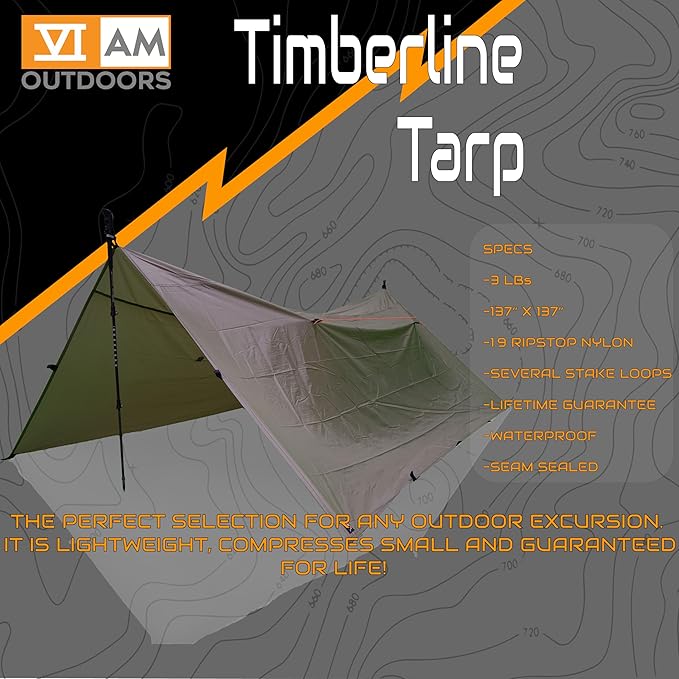 VIAM Outdoors | Timberline Ultralight Waterproof Tarp | 1.9oz | Tan