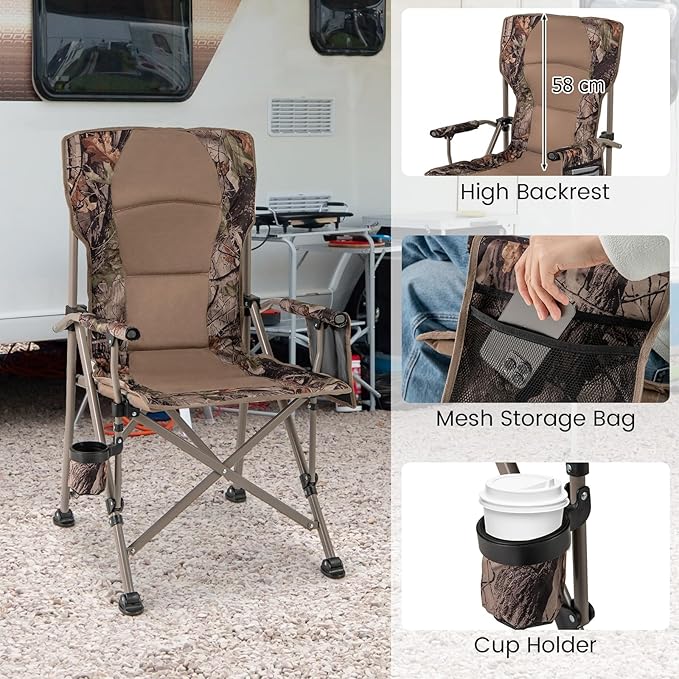 Goplus Hunting Chair, Lightweight Folding Hunting Blind Chair w/Padded Armrests, Cup Holder, Carrying Bag, High Back Portable Outdoor Ground Blind Seat for Hunting, Hiking, Fishing, Travel