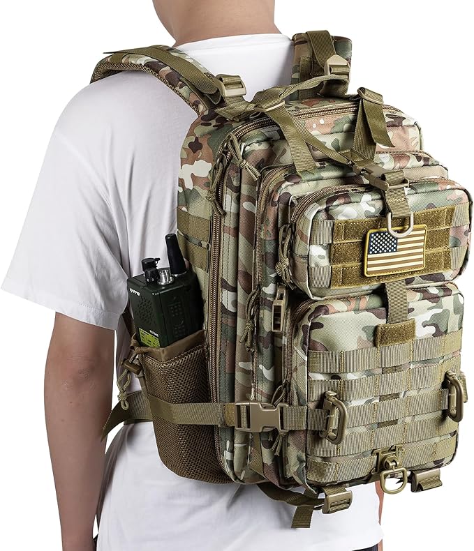 30L MOLLE Assault Pack, Tactical Backpack Military Army Camping Rucksack with Bottle Holder, 3-Day Pack, CP