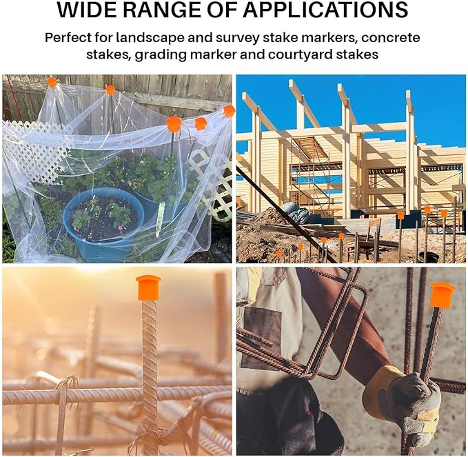 Sukh Rebar Caps - 90Pcs Orange Mushroom Safety Cover for T-Posts, Building Construction Protection Stakes - Plastic End Caps Fit #3-#7 Stake Sizes