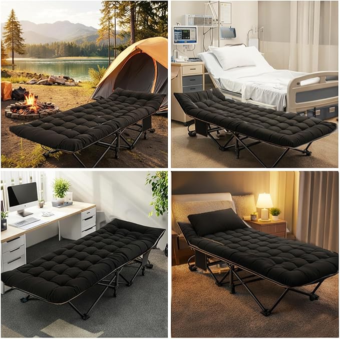 ABORON Camping Cot for Adults, Folding Sleeping Cot with Mattress, 500 lb Capacity Heavy Duty Outdoor Folding Sleeping Bed, Portable Cot Bed for Camping, Indoor Guest Use, Home & Travel