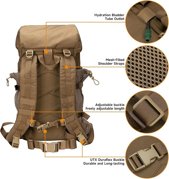 EXCELLENT ELITE SPANKER 40L Camping Hiking Backpack for Men and Women Tactical Military Backpack Large Rucksack Assault Pack Bag for Outdoor Camping, Hiking,Travel Backpacking(Coyote Brown)