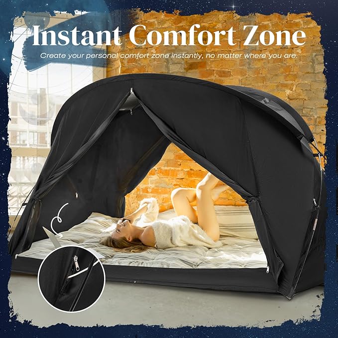 Bed Tent Canopy Queen, Blackout Portable Sleep Tent Easy Setup, Breathable Mesh, Privacy Curtains for Adults, Ideal for Indoor