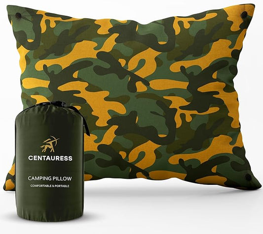 Small Backpacking Camping Pillow | Camp Pillow w/Machine-Washable Cover | Packable Travel Pillow w/Pouch + Strap | Hammock Pillow | Hiking Pillow | Camping Gear & Accessories