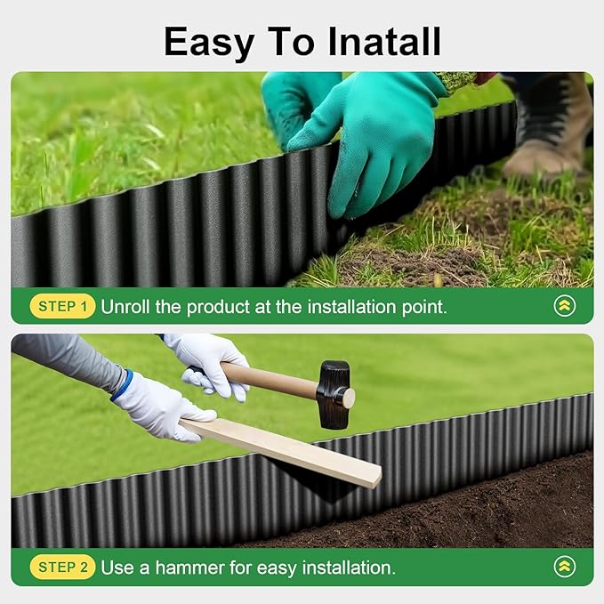 Land Guard Corrugated Garden Edging Border, 6" x 25' Landscape Paver Edging, Tall Landscape Edging, Fence for Garden, Flower Bed, Lawn and Landscape Edging (Glossy Black)