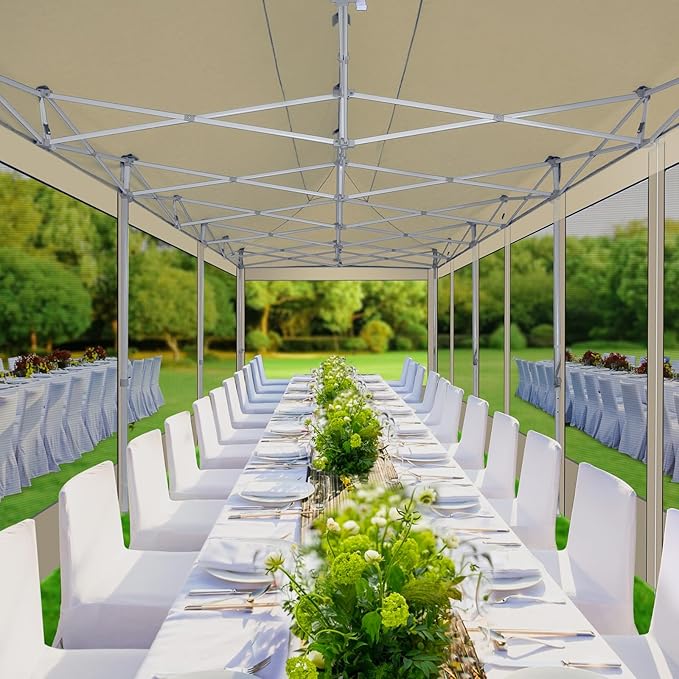 COBIZI 10x30 Canopy Tent, Heavy Duty Pop up Canopy with Sidewalls, Waterproof Easy Setup Canopy with Mosquito Netting, Outdoor Instant Screen Tents for Parties, Wedding with Roller Bag, Khaki