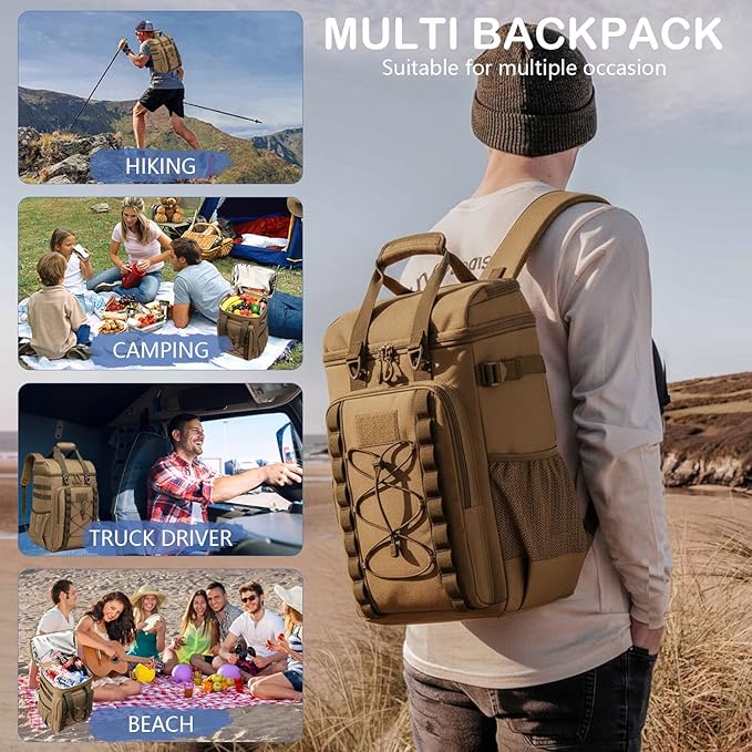 Tactical Cooler Backpack - 42 Cans Backpack Coolers Insulated Leak Proof for Men Adults, Soft Cooler Insulated Backpack for Lunch, Work, Camping, Hiking, Picnic, Beach & Travel