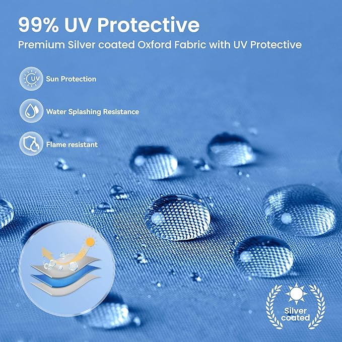PHI VILLA 8x8ft Pop Up Canopy Tent Instant Portable Shelter One Push Tent Canopy, 4 Weight Bags, Slanted Legs-Blue