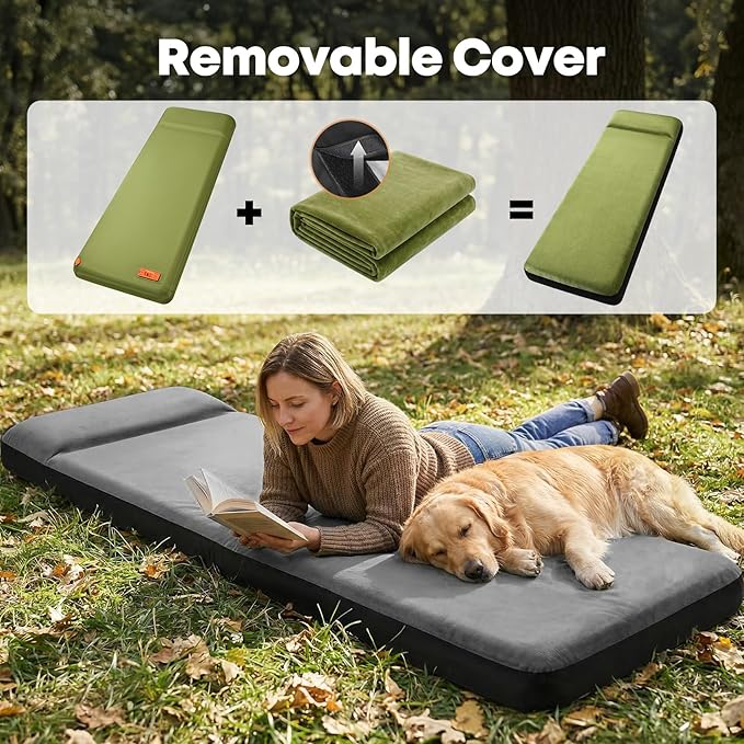 Self Inflating Sleeping Pad with Electric Pump, 4" Ultra-Thick Memory Foam Camping Pad, 4 Season Camping Mattress Pad with Removable Cover, Camping Essentials Gear for Tent Travel Car