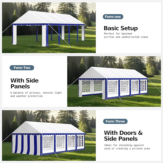 MFSTUDIO 13'x26' Party Tent, Outdoor Heavy Duty Party Tents with Removable Sidewalls, Large Canopy Tent Shelter for Outdoor Events Wedding Birthday, Blue