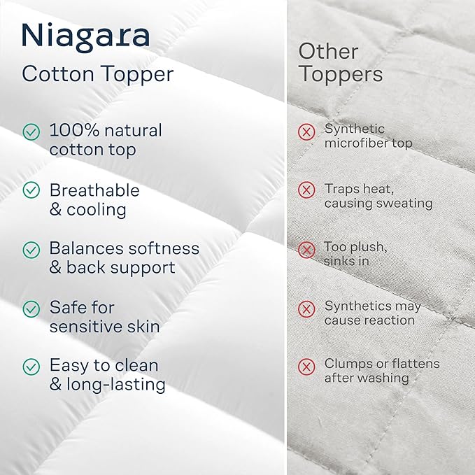 Cloud-Like Twin XL Mattress Topper - 100% Cotton Top Mattress Pad for Back Pain Relief - Breathable & Naturally Cooling for Hot Sleepers, White