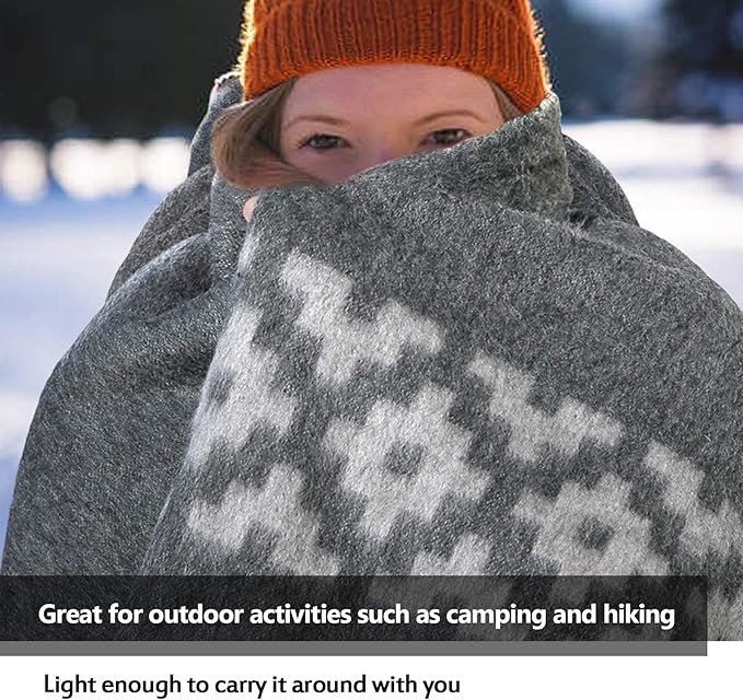 Thick Alpaca Wool Blanket Heavyweight Camping Outdoors Indoors Soft Peru Twin Size Ethnic Design (Soft Blue/Ivory, Twin Size)