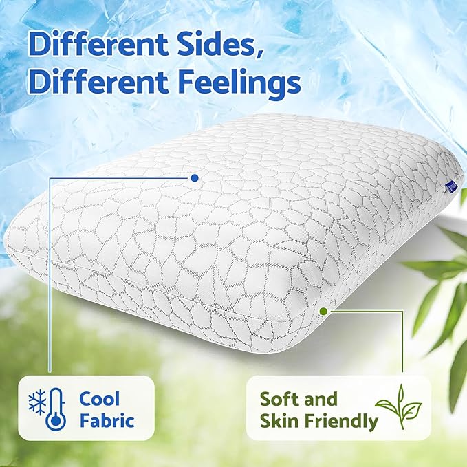Memory Foam Pillows for Sleeping, Cooling Pillow with Removable and Machine Washable Cover, Bed Pillow for Side, Back and Stomach Sleepers, Queen Size (2 Pack)