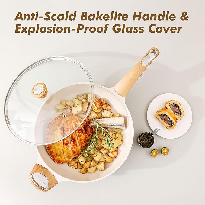 SENSARTE Ceramic Nonstick Frying Pan Skillet with Lid, 10.5 Inch Deep Frying Pan, 3.8 Qt Saute Pan, Induction Pan, Healthy Non Toxic Cooking Pan with Helper Handle, PFOA PFAS PTFE Free