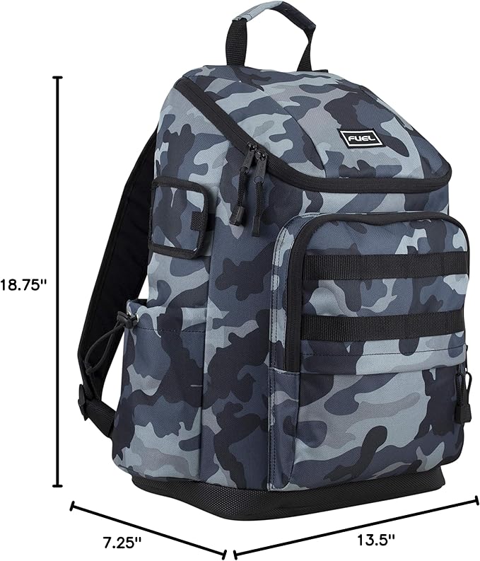 FUEL Travel Laptop Hiking Backpack Carry On Airline Approved Luggage Bag Carry On Large Backpack, Black Midnight Blue Camo