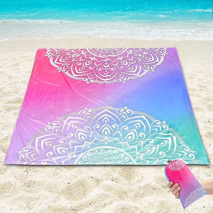 Beach Blanket, Sandproof Beach Mat, Waterproof Quick Drying Lightweight Outdoor Aztec Picnic Mat 79" X 83"/120"x108" for 2-8 Adults for Travel, Camping, Hiking