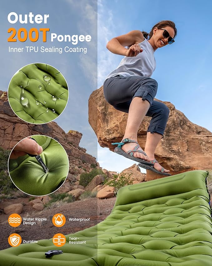 Camping Sleeping Pad,5.9 Inch Thick Camping Mat with Built in Pillow and Foot Pump,Self Inflating Sleeping Pad Ultralight for Camping Backpacking Tent(Green