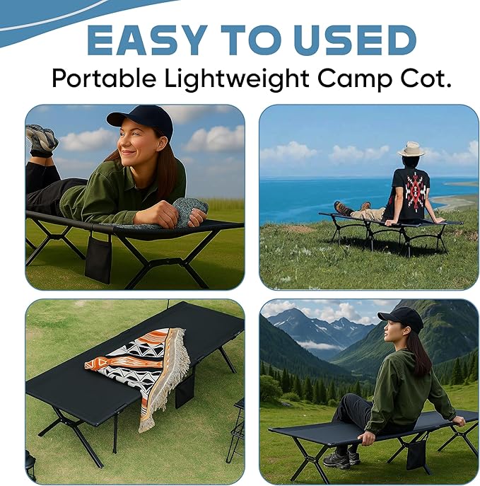 Ultralight Camping Cot for Adults, 120kg Sleeping Support Camping Bed, Easy Setup, Foldable and Portable for Backpacking, Hiking and Travel