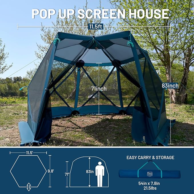 TIMBER RIDGE Easy Pop Up Gazebo Canopy Tent for Camping, 11.5 X 9.8 Ft Portable Instant Screened House, Pop Up Canopy with Netting for Backyard, Patio, Outdoor, Tailgating, Picnics, Blue