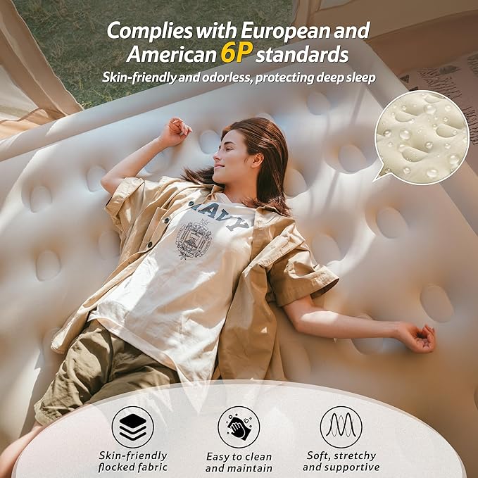 Naturehike Air Mattress Queen with Built in Pump, 17.7" Raise Blow Up Luxury Mattress, Fast 2Mins Portable Colchone Inflable Mattress, Cordless Air Bed for Home & Camping