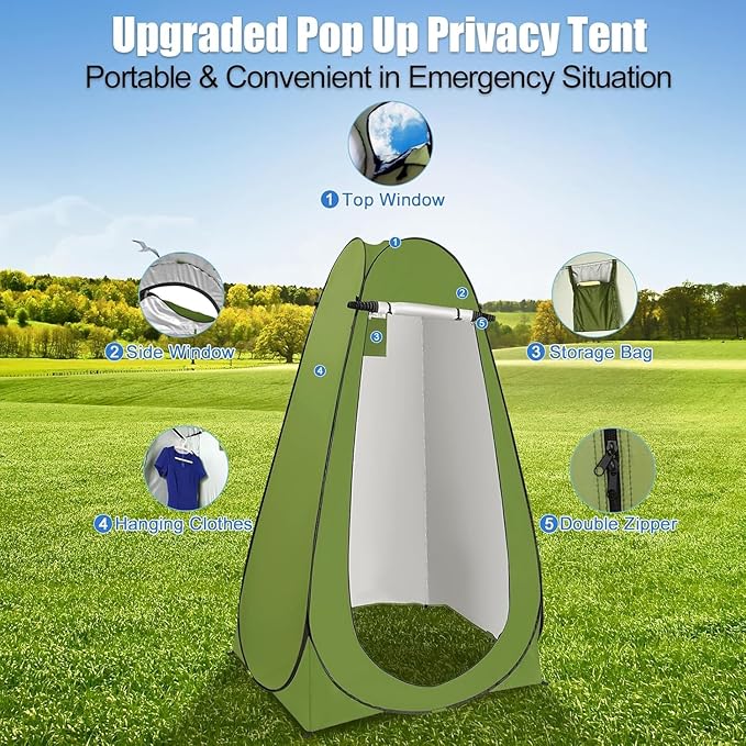 BLIKA Portable Toilet Kit for Camping, Camp Toilet with Pop-Up Privacy Tent, Toilet Bags and Eco Absorbent Gel, Foldable Portable Toilet for Adults, Portable Outdoor Shower Tent Camp Toilet
