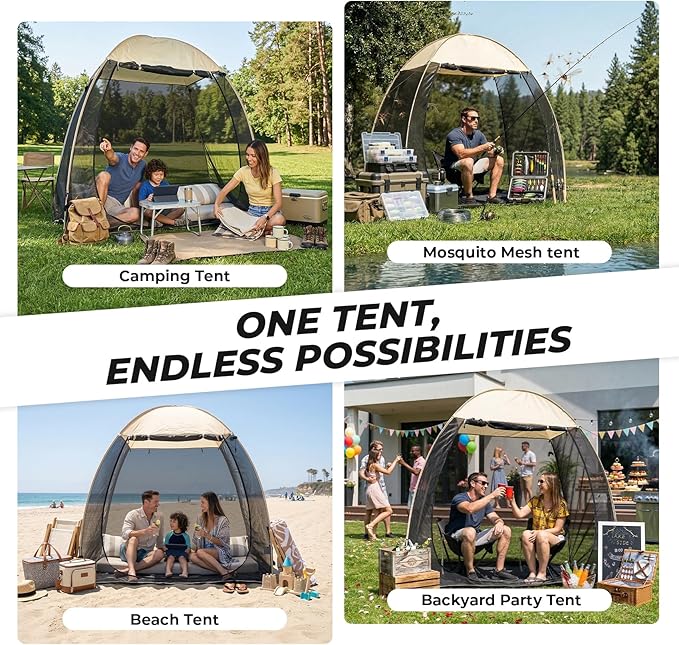 Alvantor® Pop Up Screen House Tent, Snap-fit Mesh Screen Gazebo with Peaked Roof, Portable Screen Room Canopy Shelter with Sandbags for Camping, Backyard, Picnic