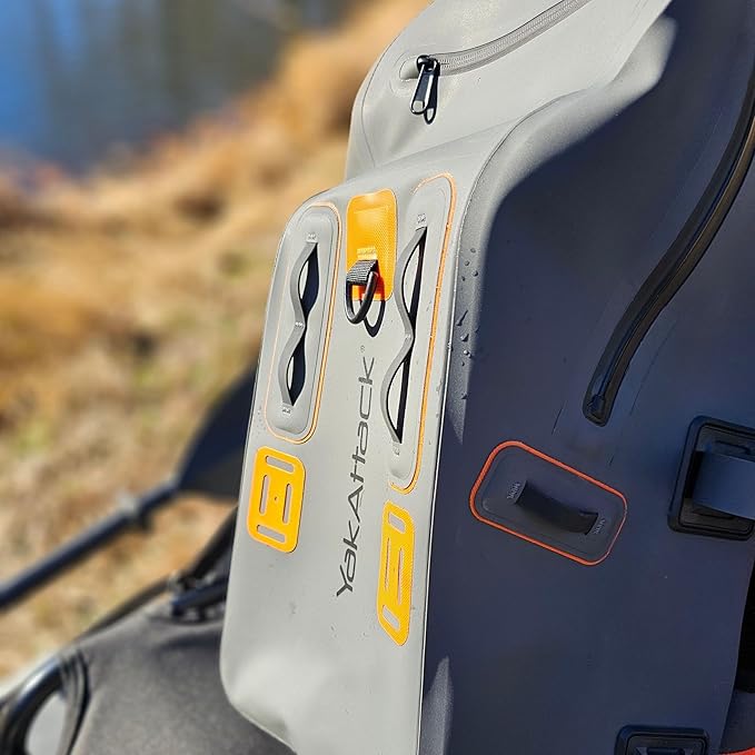 YakAttack 28L DryPak Waterproof Backpack - Grey/Orange | Floating Marine Dry Bag Pack with Padded Straps for Kayaking, Fishing & Hiking | 10" x 22" x 12" | Lightweight Outdoor Gear & Storage Drybag