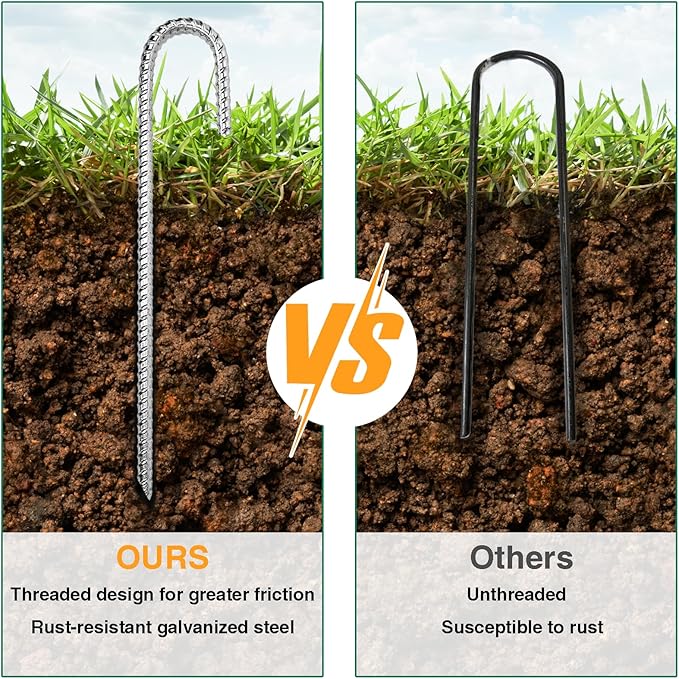 12 Inch Rebar Stakes Heavy Duty, 10 Pack Garden Stake J-Hook, Galvanized Rust Proof Metal Stakes for Tent, Landscape,Outdoor Decorations, Fabric Ground Cover, Tube Fixing (Silver, J-12in-10pc)