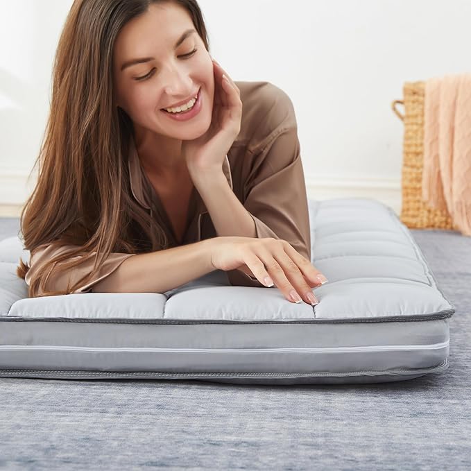 4Inch Cot Mattress Topper,Narrow Twin Gel Infused Memory Foam,Machine Washable Pillow Top Cover,Roll Up Floors Mat,Portable Folding Sleep Pad(75 X 30“)