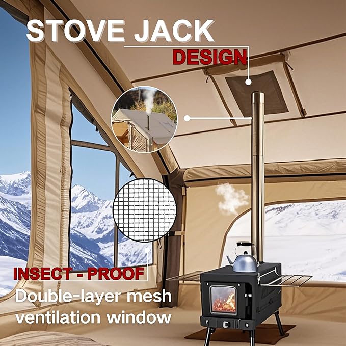 Inflatable Tent, Outdoor Easy Setup Inflatable Tents for Camping, Portable Blow Up Tent with Stove Jack, Cotton Canvas Material for Glamping, for 4 Season, 4/6/8/10 Person Use