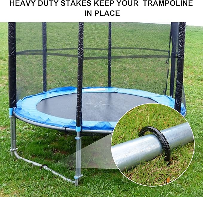 Trampoline Stakes Anchors High Wind Heavy Duty 12inch U Type Safety Trampoline Wind Stakes Galvanized Steel (4Pcs, Black)