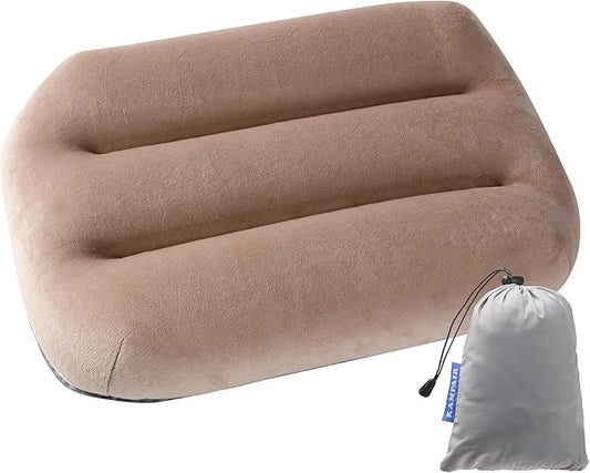 Ultralight Inflatable Camping Pillow for Sleeping – Soft Velvet Cover, Compact & Portable, Ergonomic Neck Support, Machine Washable Air Pillow, Perfect for Travel, Hiking, Backpacking – Brown
