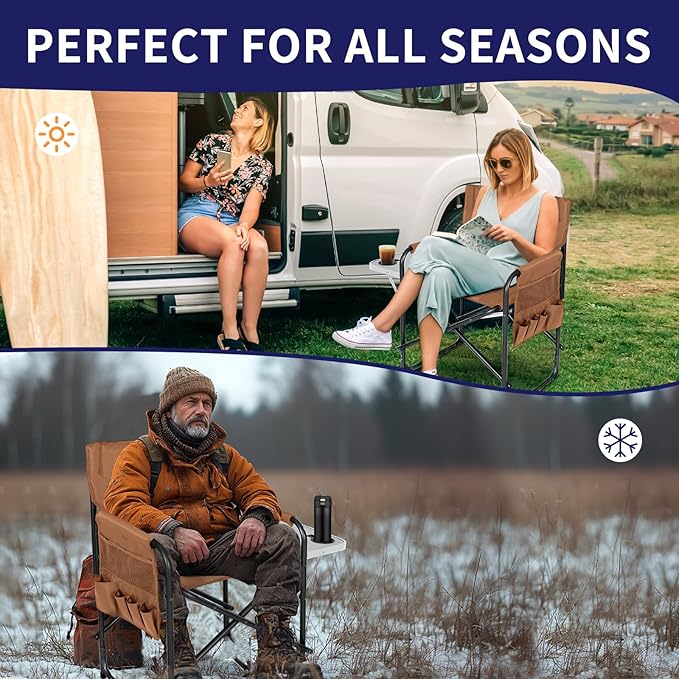 Slsy Heated Camping Chair Heats Back and Seat, Heated Portable Camp Chair with 3 Heat Levels, Heavy Duty Heated Director Chair for Lawn, Outdoor, Picnic, Lounge Patio