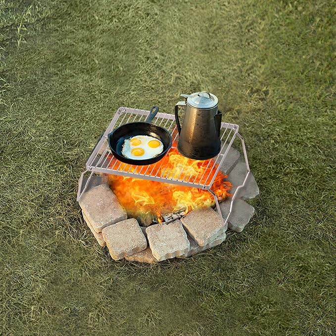 REDCAMP 13.6" Small Folding Campfire Grill, Heavy Duty Portable Camping Grill Grate with Carrying Bag for Outdoor Cooking Camping Hiking Backpacking Picnic BBQ