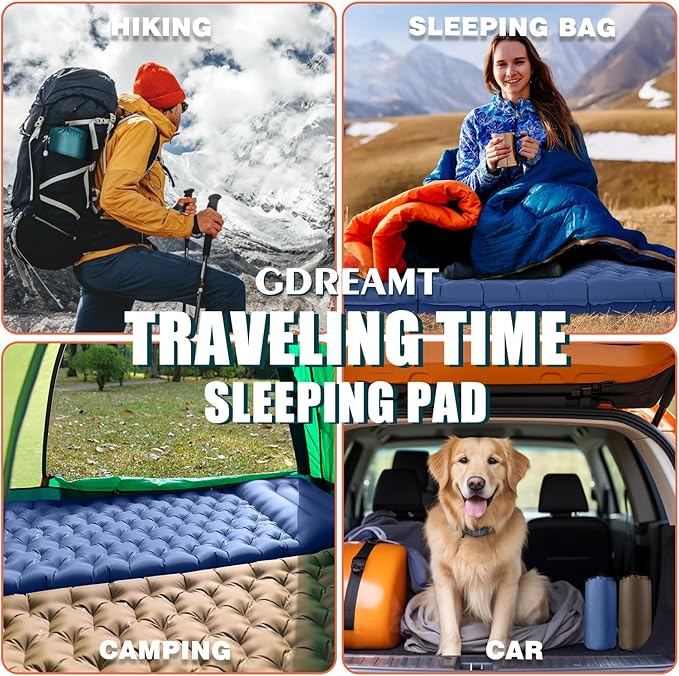 Inflatable Camping Sleeping Pad with Pillow, Extra Thickness 4 Inch Sleeping Mat with Built-in Pump, Compact & Ultralight Camping Air Mattress for Backpacking Hiking Tent Traveling