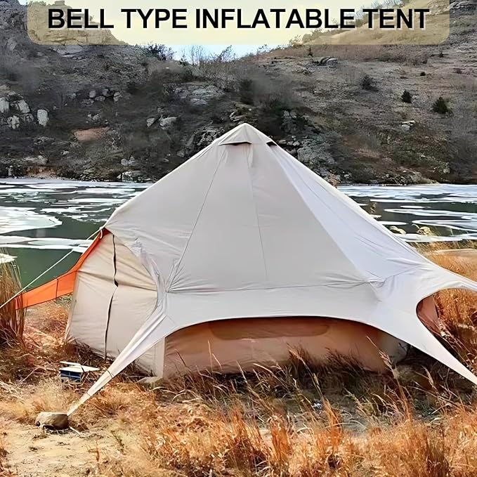 Inflatable Tent, Outdoor Easy Setup Inflatable Tents for Camping, Portable Blow Up Tent with Stove Jack, Cotton Canvas Material for Glamping, for 4 Season, 4/6/8/10 Person Use