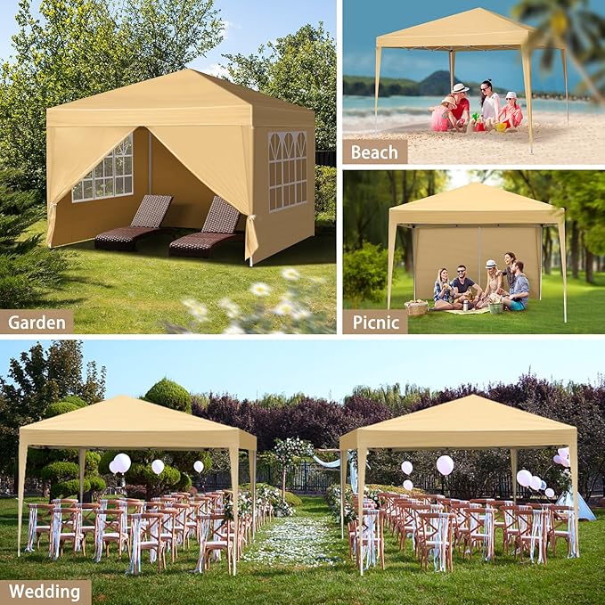 Outvita 10x10ft Ez Pop Up Canopy, Portable Instant Canopy Tent with 4 SideWalls for Outdoor Events, Party, Wedding, Birthday,Graduation