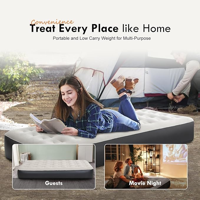 DIMAR GARDEN Twin Size Air Mattress with Built-in Pump, Inflatable Flocked AirBed Blow Up Mattress