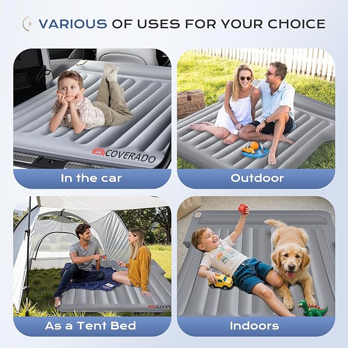 Coverado SUV Air Mattress with Wireless Built-in Pump & Pillows, Durable Thickened 300D Oxford Fabric Car Air Bed for Camping, Quick Easy Set-Up, Universal Air Mattress for SUVs, Minivans