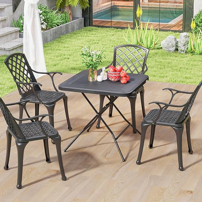 Tangkula 31.5" Square Folding Table, Indoor Outdoor Foldable Plastic Table with HDPE Tabletop, Sturdy Metal Fame, Carrying Handle, 4 Person Picnic Table for Camping BBQ Party