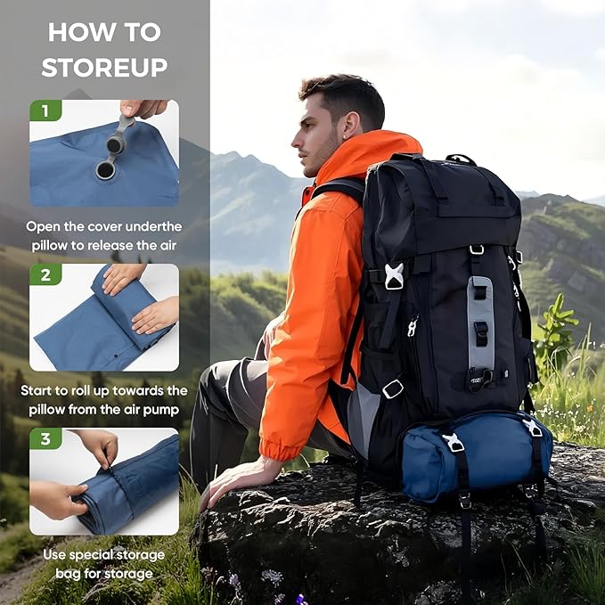 Sleeping Pad for Camping,Lightweight Camping Mattress with Built-in Pillow, Foot Pump, Compact and Portable Inflatable Mat, Ideal for Outdoor Camping Gear, Backpacking, Hiking(Solo)